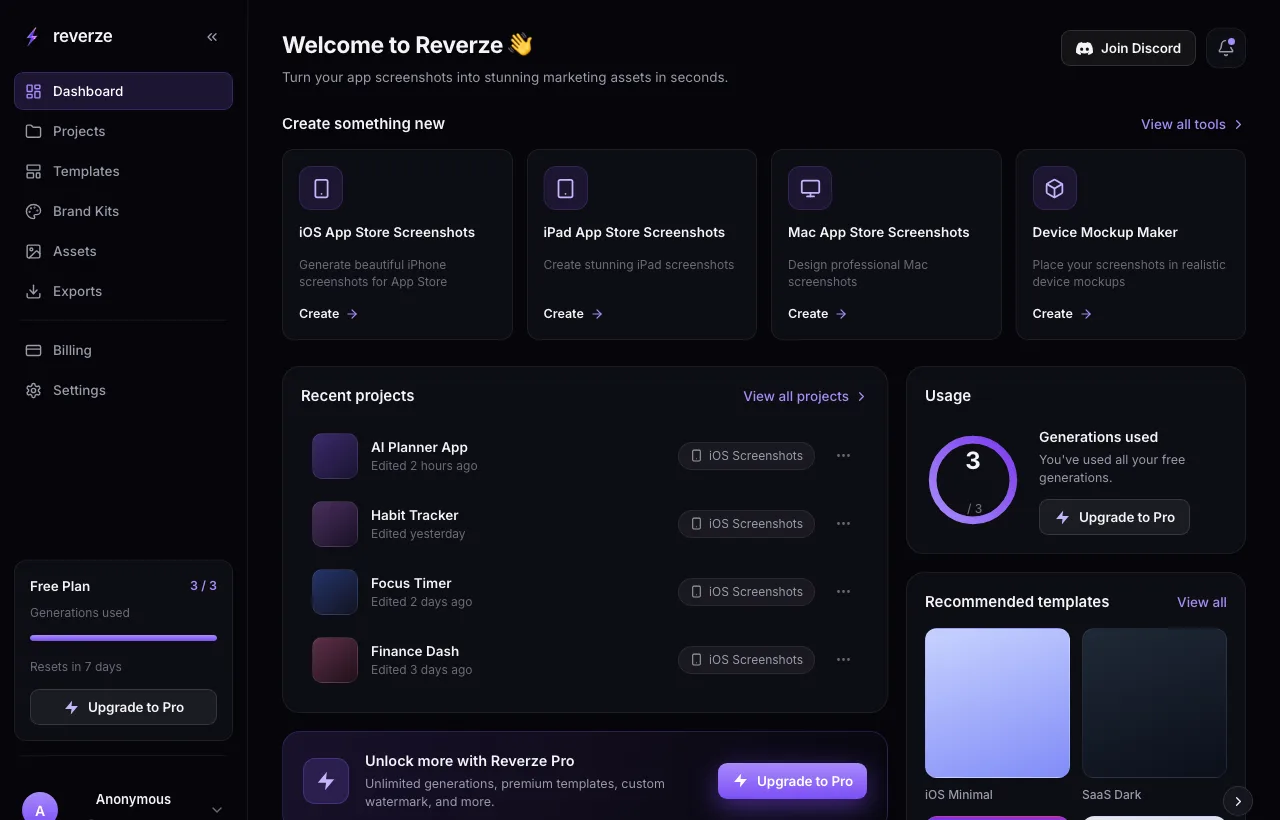 Reverze dashboard